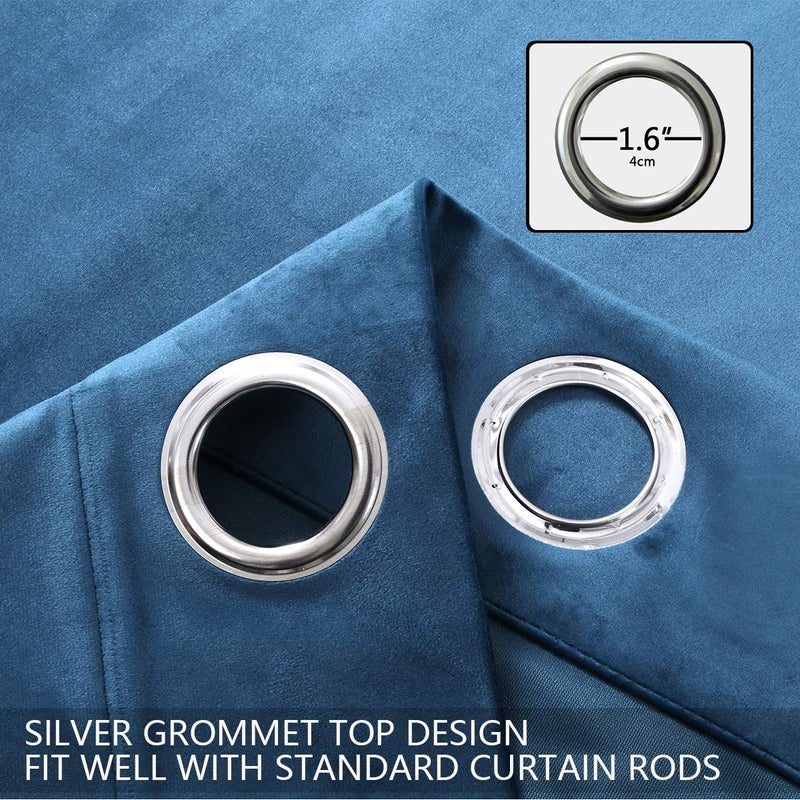 SPXTEX Blue Velvet Curtains 108 Inches Long - Super Soft Thermal Grommet Window Treatment for Bedroom, Light Blocking, 2 Panels, Stoneblue - Image 2